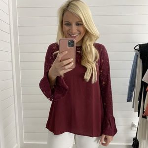 Jodifl brand Long Sleeve Blouse with Lace details and bell sleeves Size M
